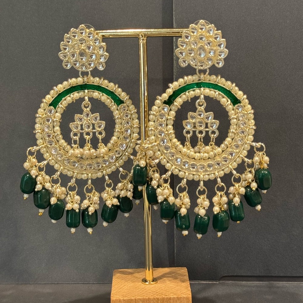 Elegant Green and Gold Chandelier Earrings